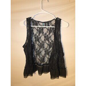 Weavers Black Lace Vest Sheet Vintage 80s Think Madonna Vibes Womens Size XL